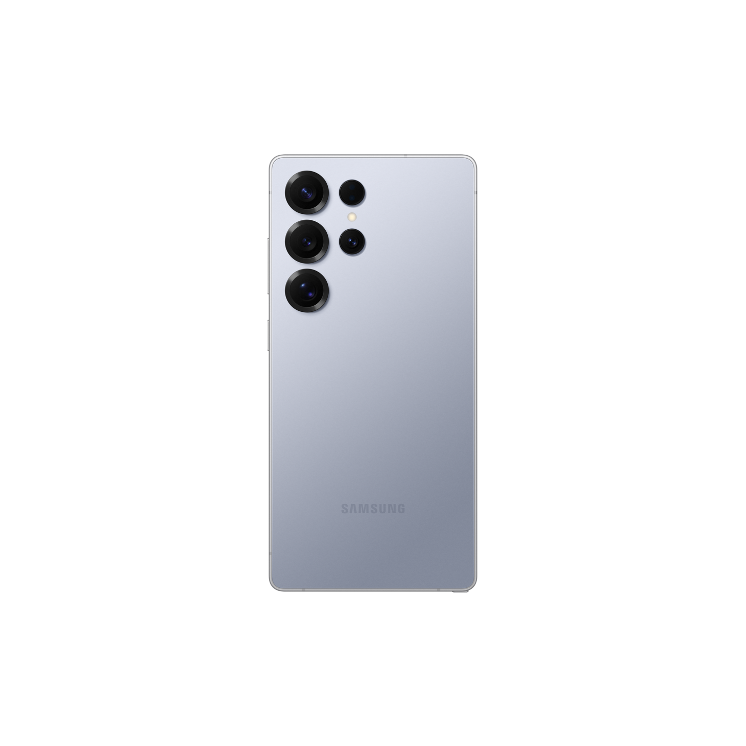Achterkant van telefoon met camera's. Lichtblauwe kleur. Zwarte achtergrond.