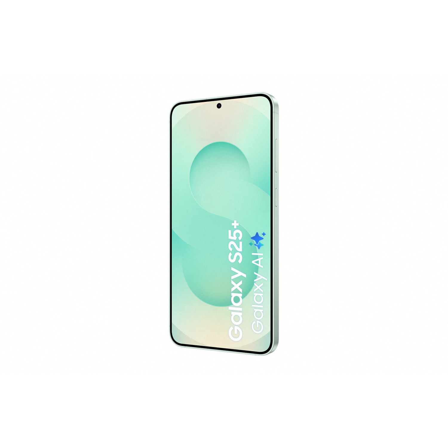 A light green phone with a blue S shape on the screen.