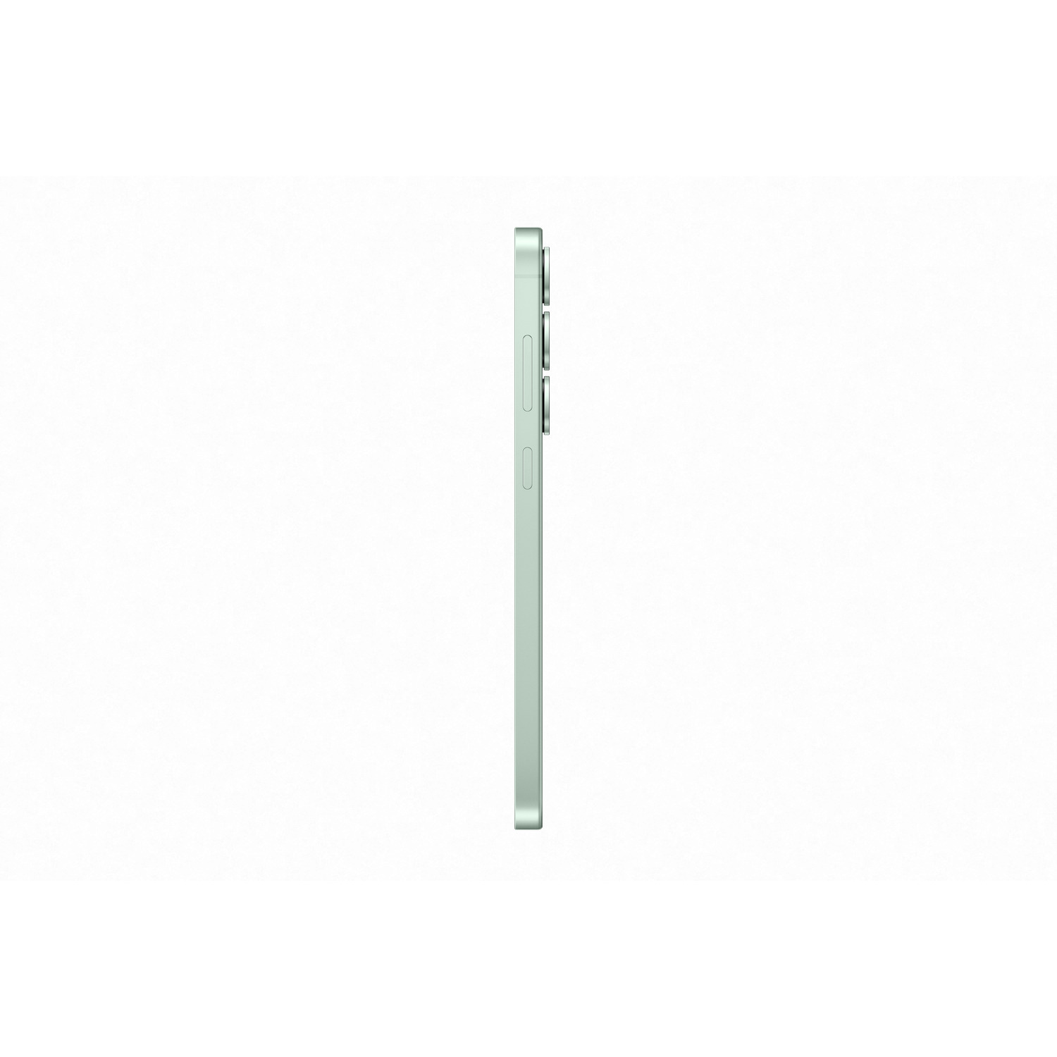 Side view of a light green smartphone, positioned vertically against a white background.