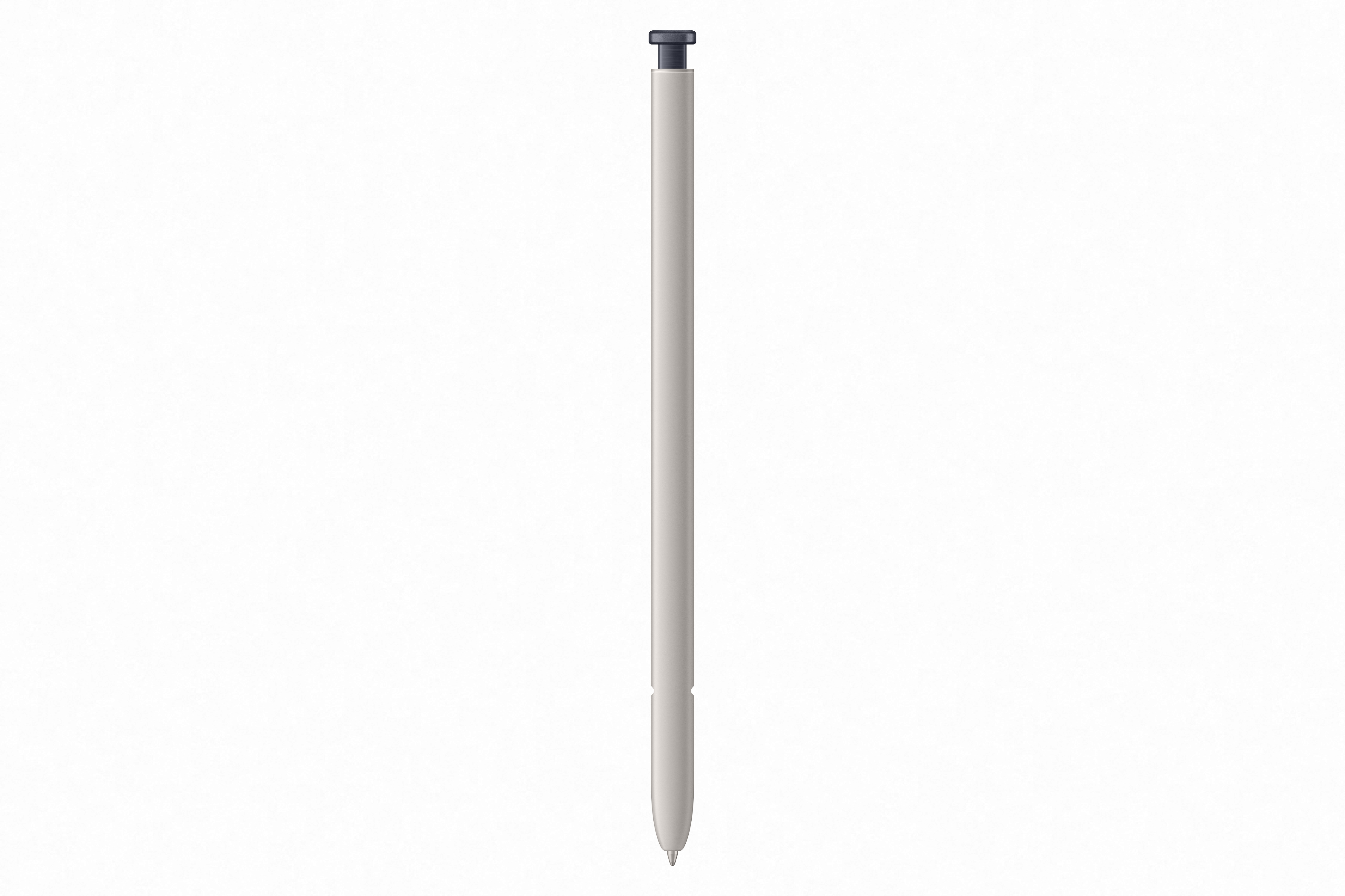 A light gray stylus pen. It's long and slender with a black tip.