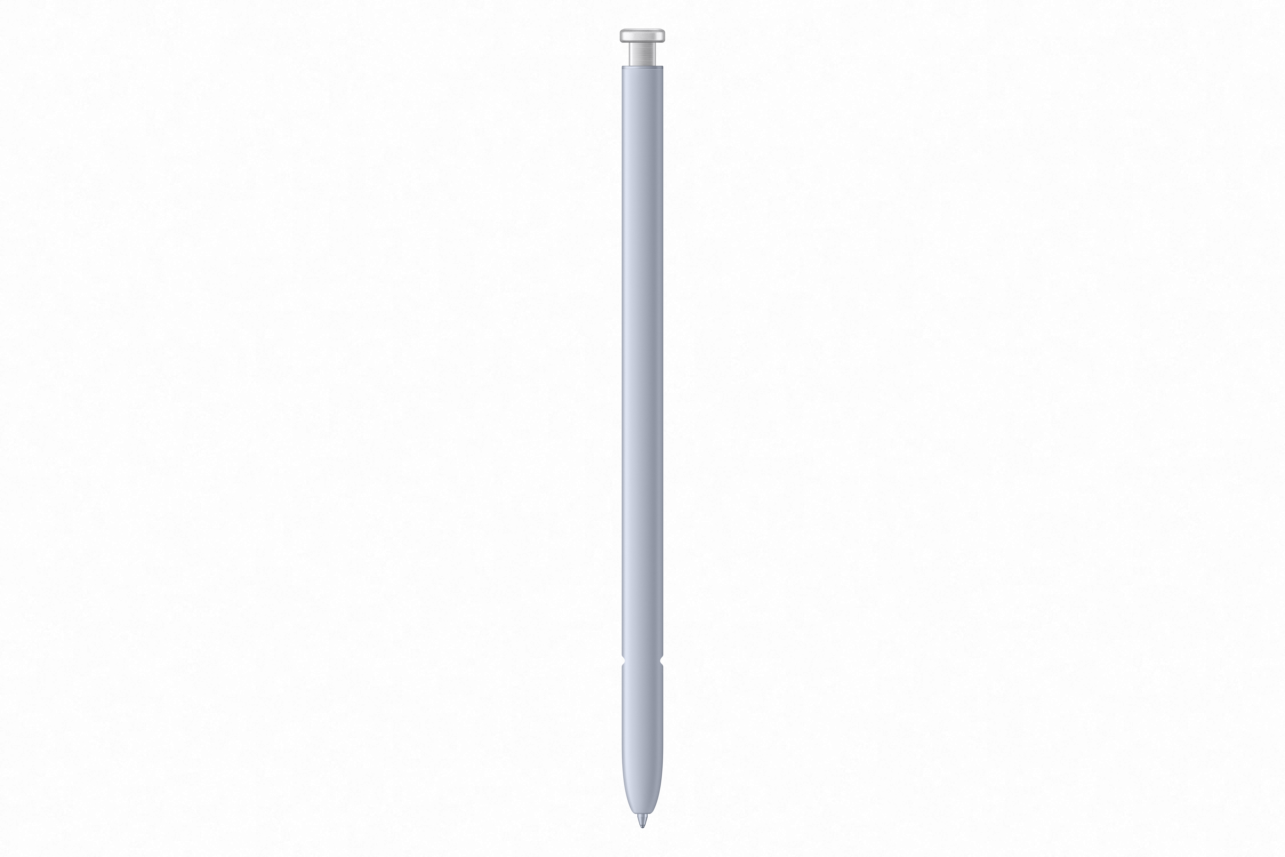 A light blue stylus pen, isolated on a white background.