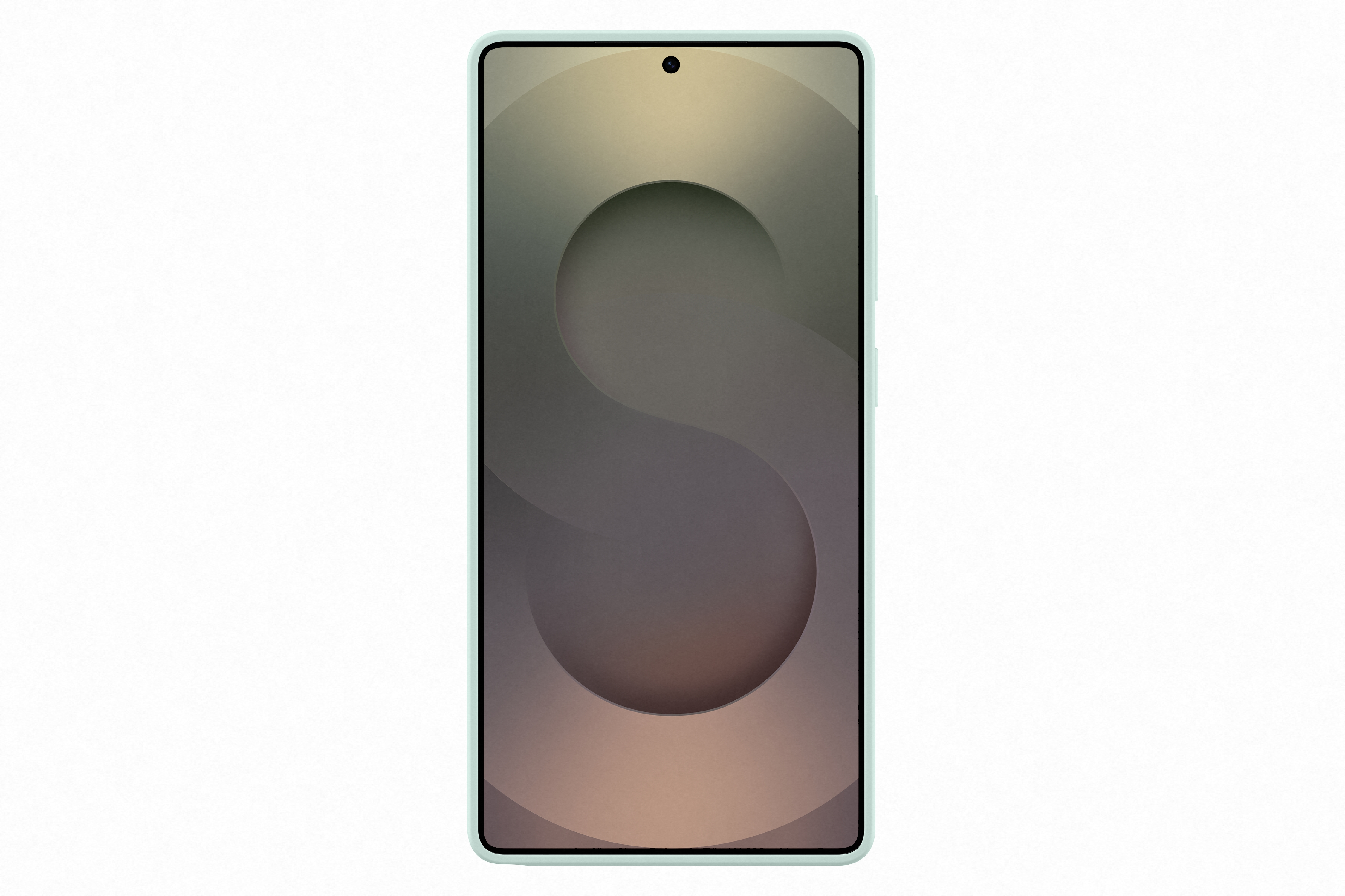 Smartphone met een scherm dat een 'S'-vorm toont op een gradiënt achtergrond. Witte achtergrond.