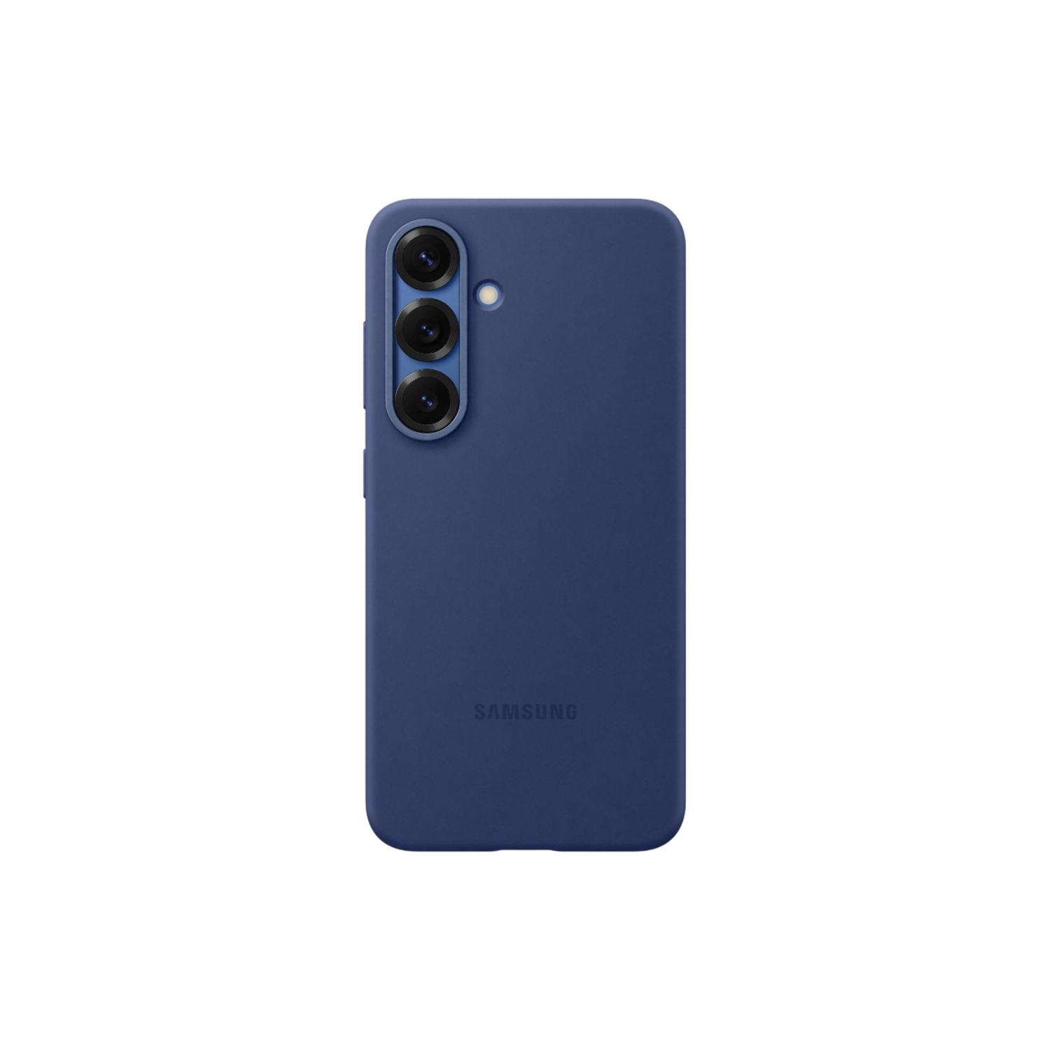 Une coque de téléphone bleu marine avec trois objectifs d'appareil photo.