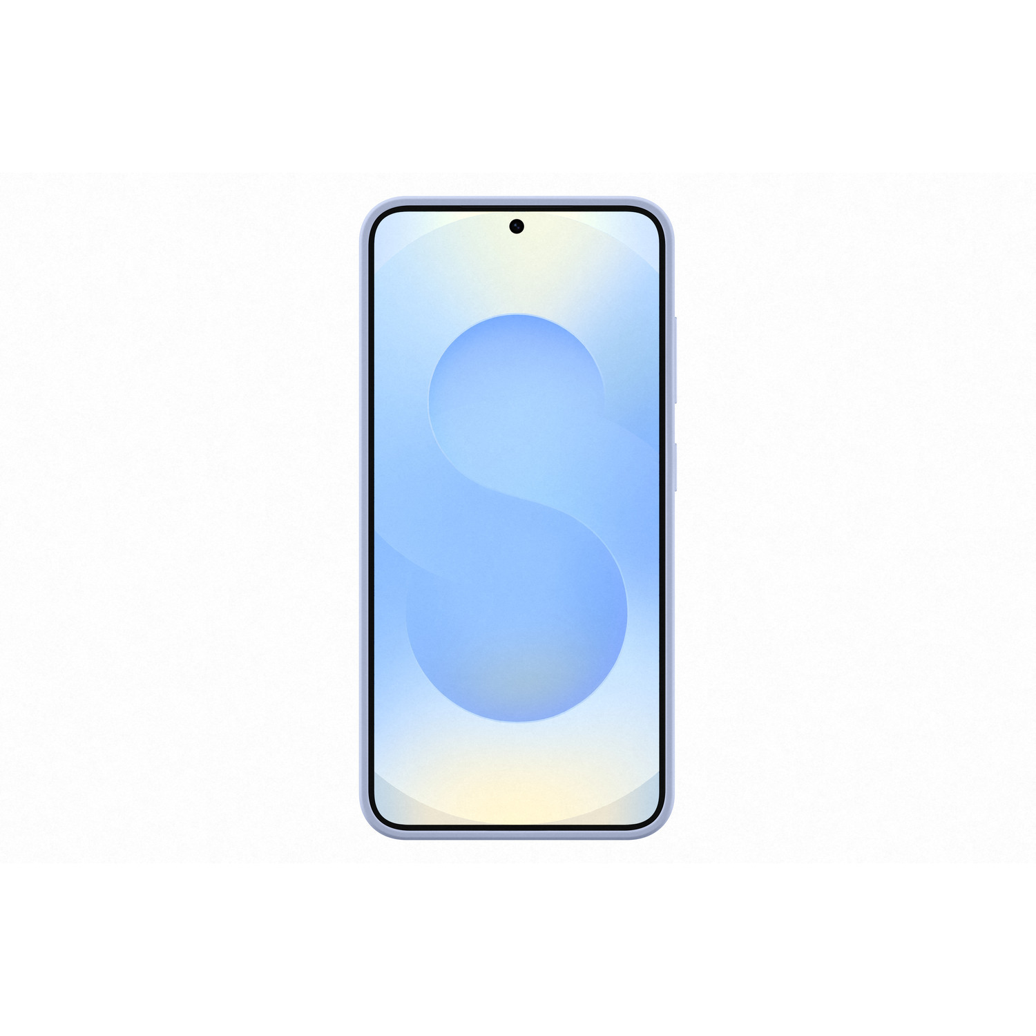 Un smartphone bleu a un écran bleu clair, avec un fond blanc.
