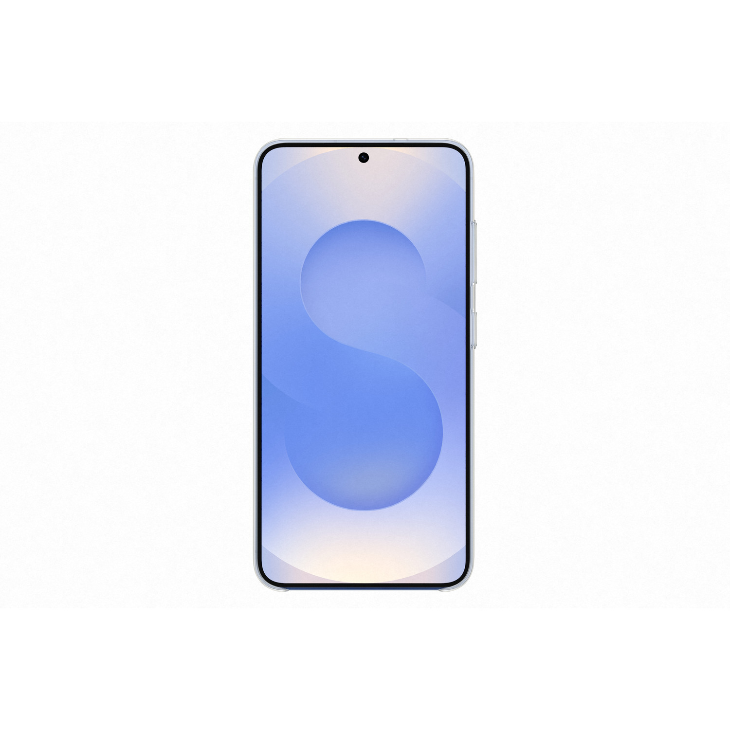 Vooraanzicht van telefoon met blauw verloop scherm en zwart frame.