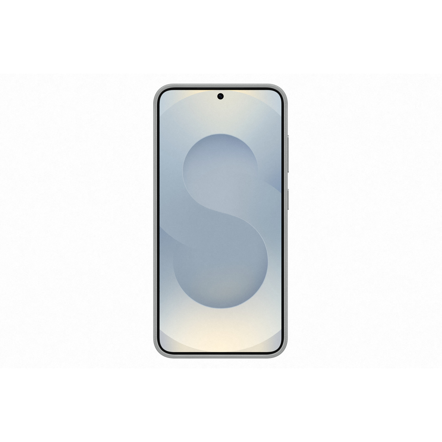 Galaxy telefoon, vooraanzicht, witte achtergrond. Het scherm toont een blauwe S-curve met verloop.