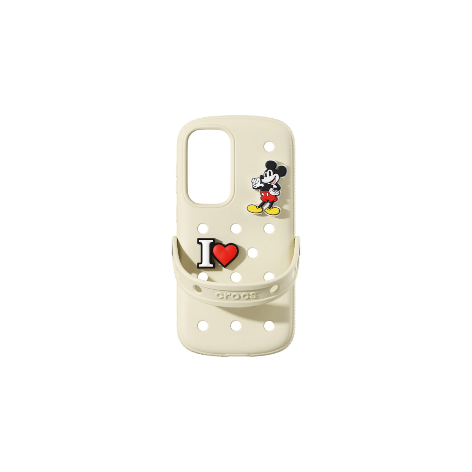 Telefoonhoesje, Crocs ontwerp, I love Crocs en Mickey Mouse.