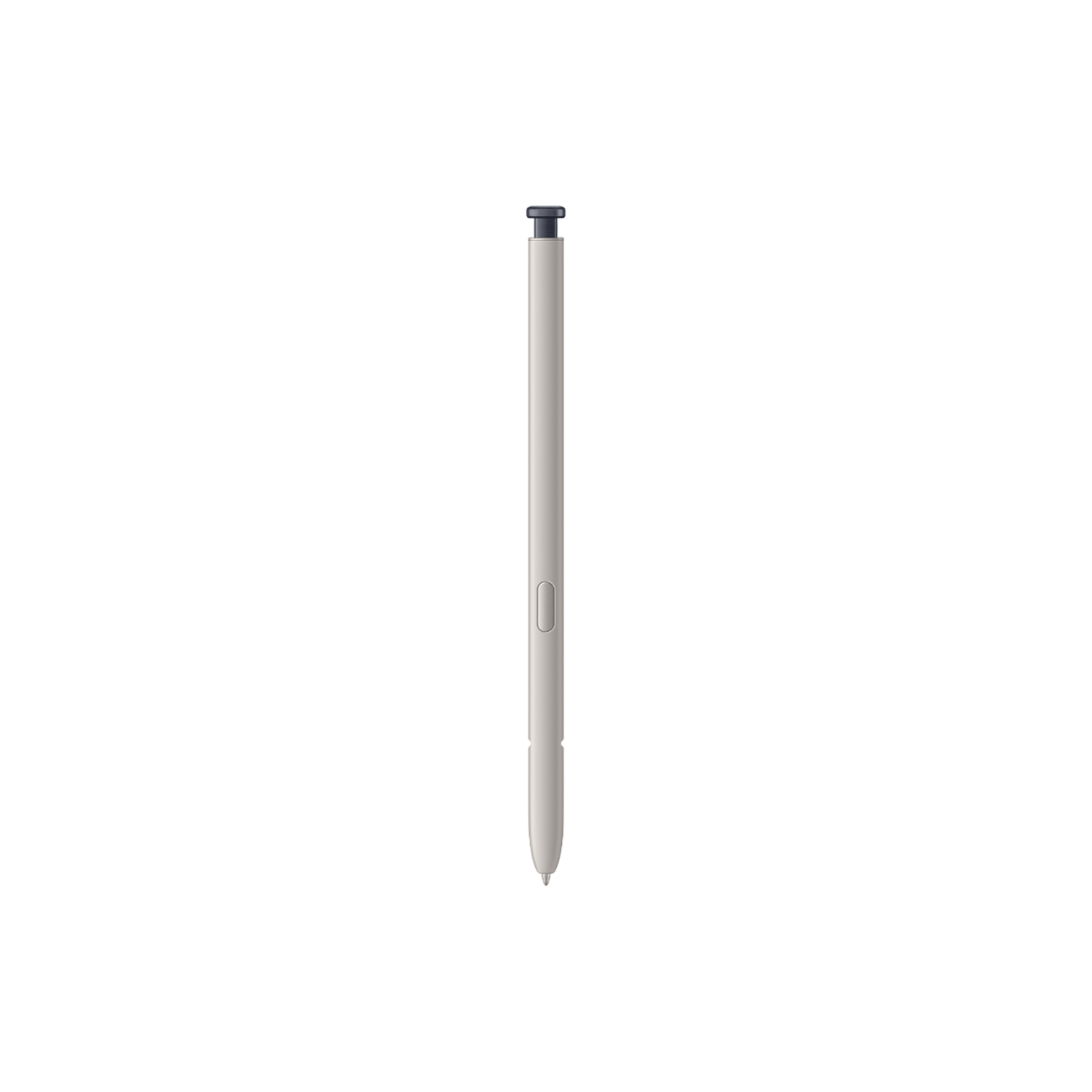 Un stylet argenté sur fond noir. Le stylo a une pointe noire et un bouton.