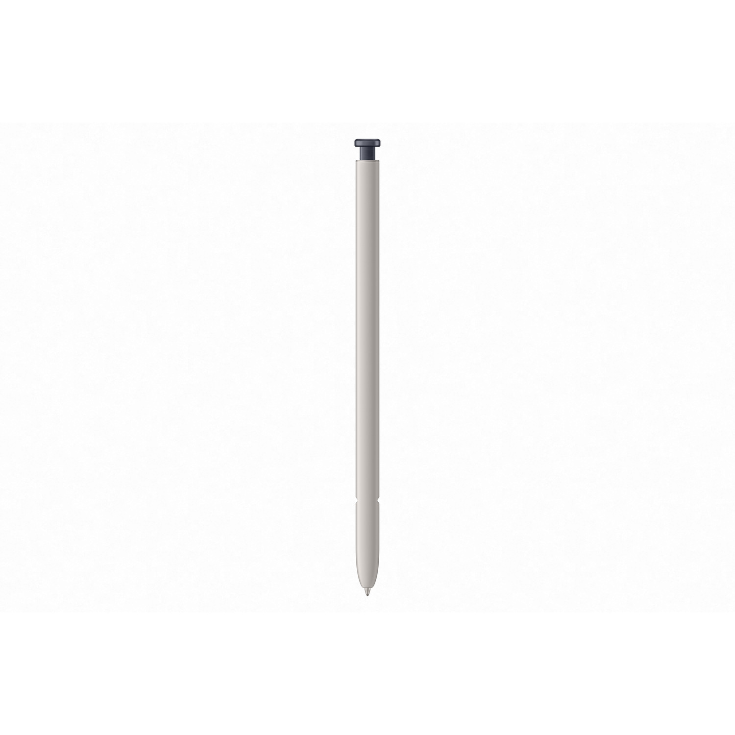 Un stylet blanc sur fond blanc, le haut est noir, la pointe est grise.