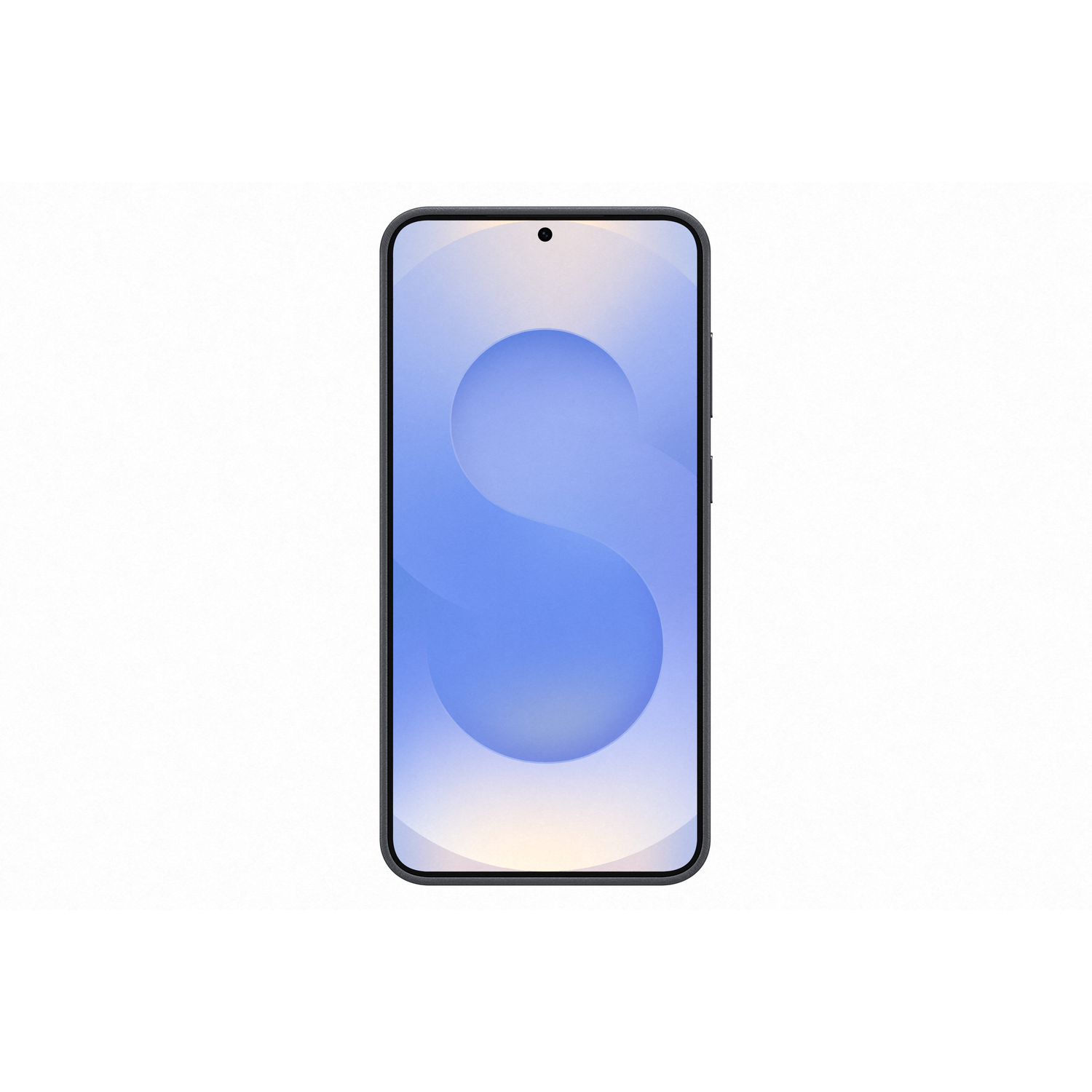 Smartphone met een blauw scherm met een gestileerde letter 'S' op witte achtergrond.