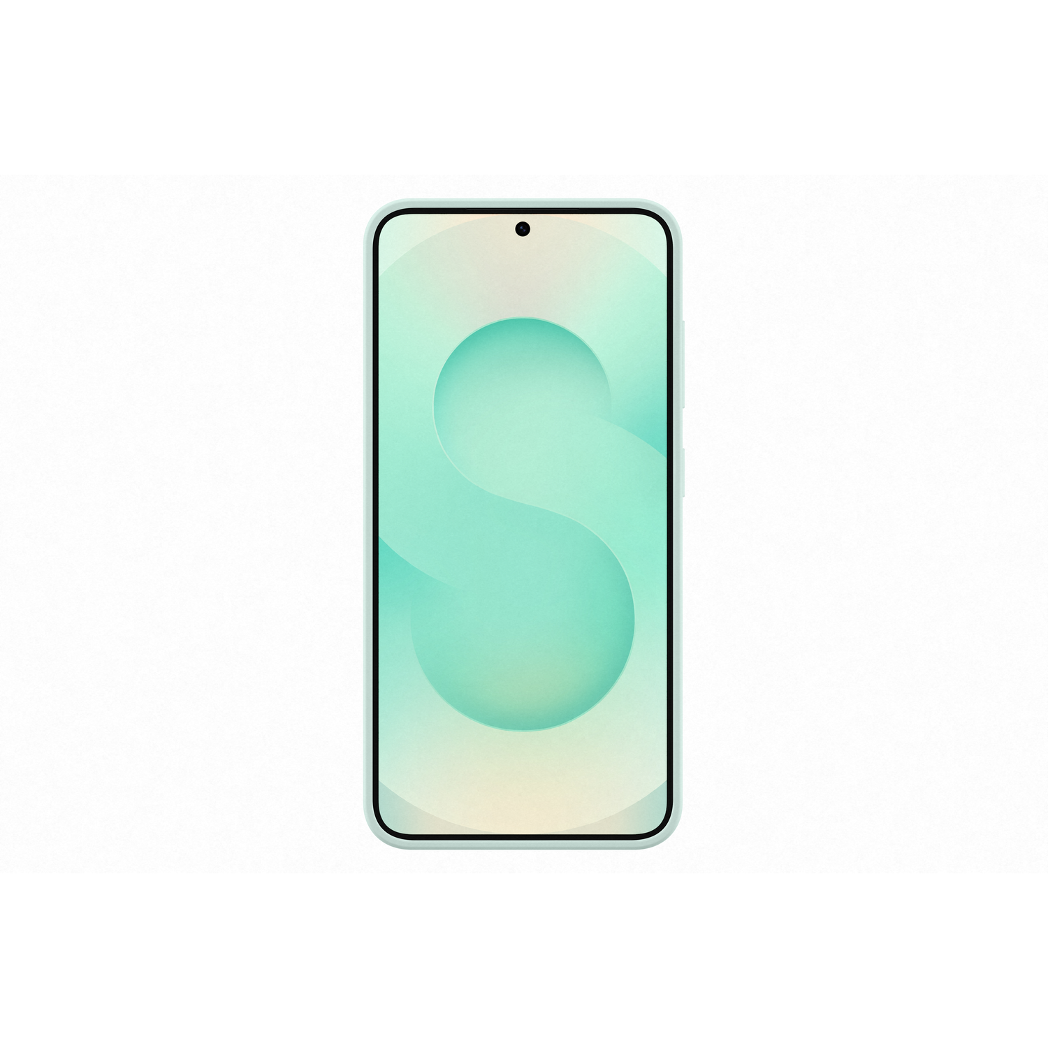 Lichtgroene telefoon met circulair ontwerp op witte achtergrond.