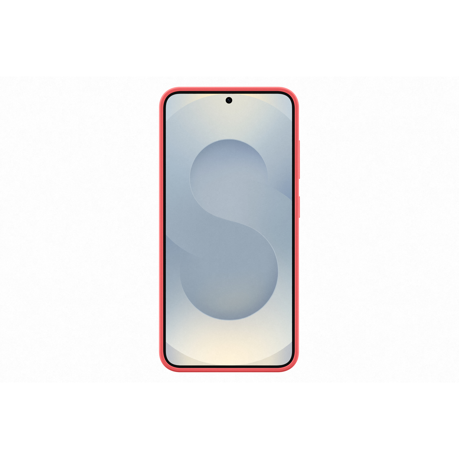 Een rood omrandde smartphone met een lichtblauw scherm met een golfachtig ontwerp. Witte achtergrond.