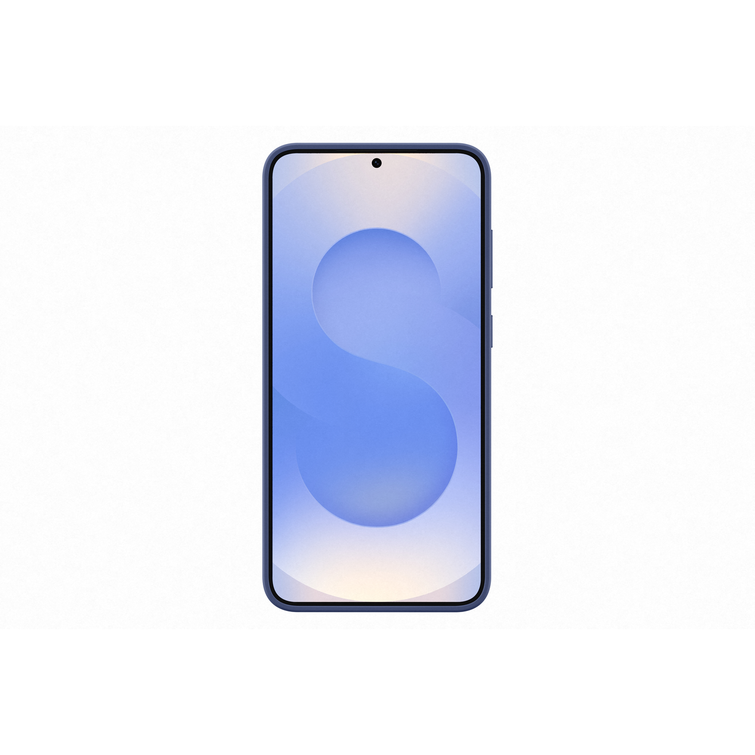 Blauwe telefoon met een lichtblauwe 'S' op een witte achtergrond.
