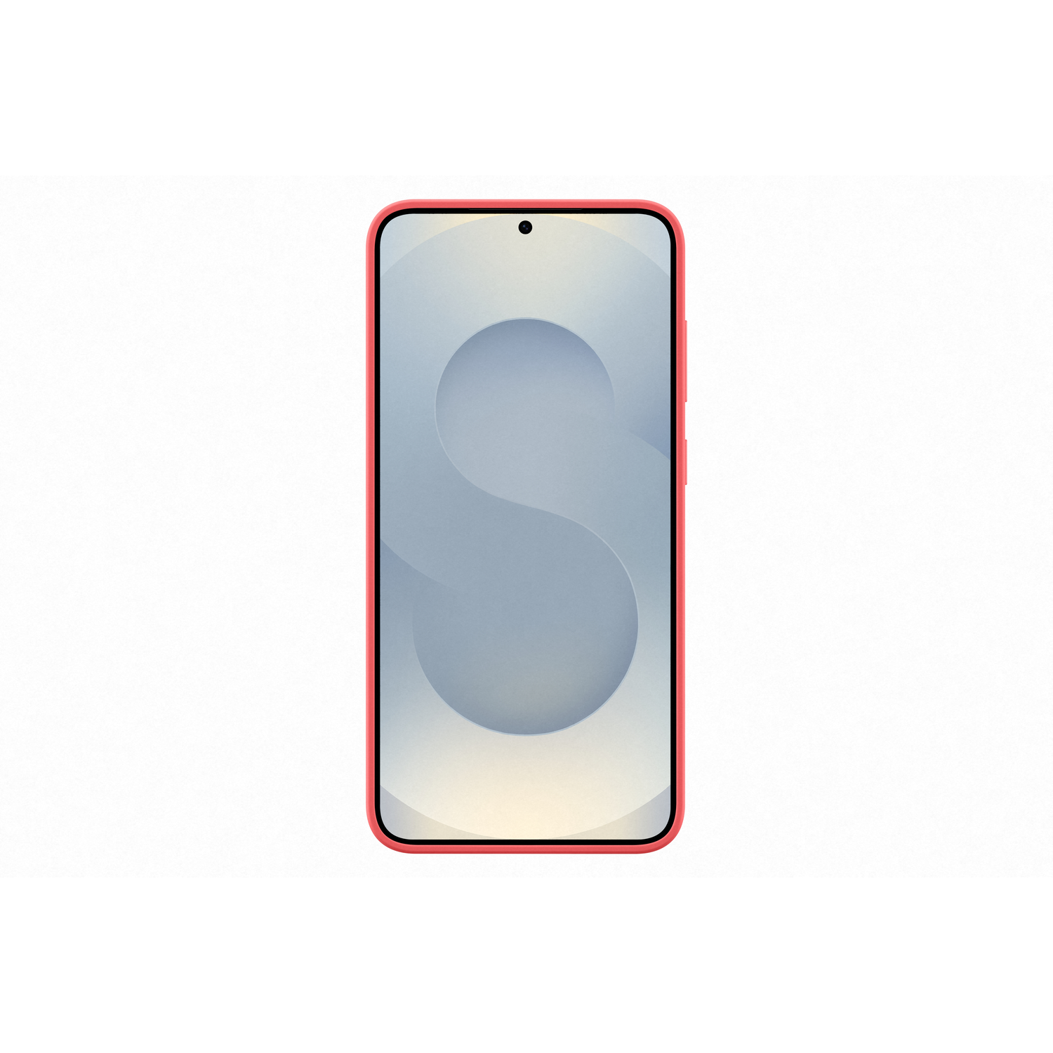 Een rode smartphone met een scherm met een grijs en wit ontwerp, op een witte achtergrond.