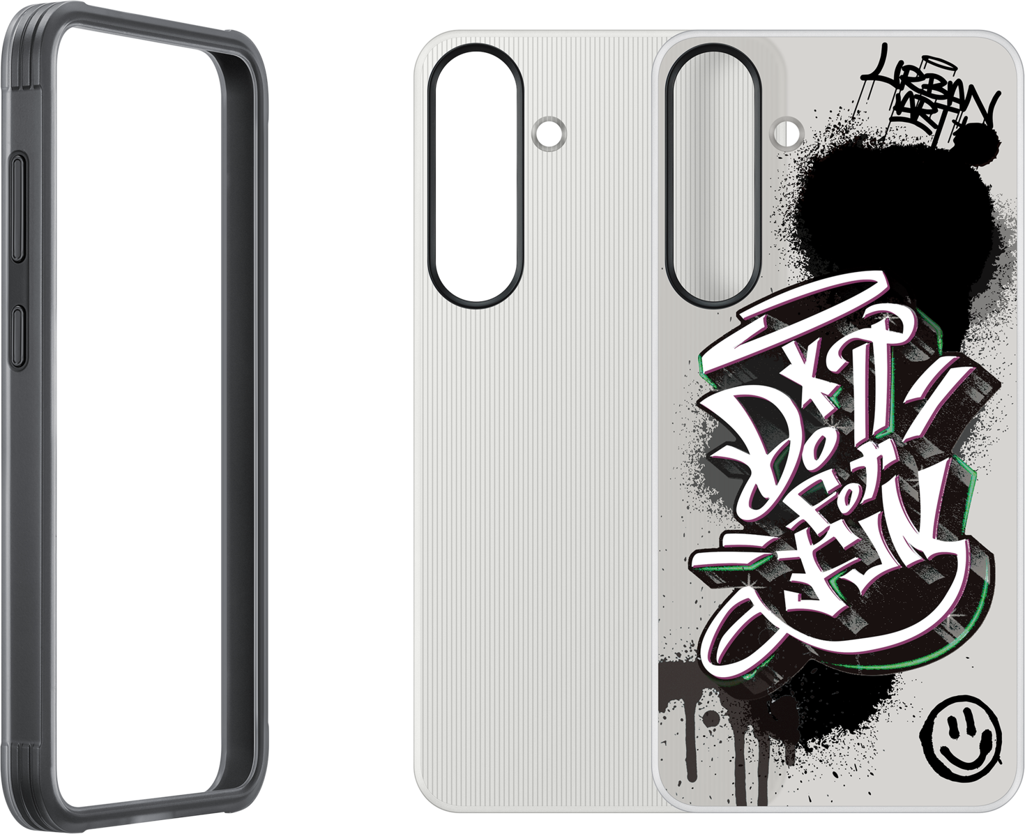 Custodia aperta con graffiti 'DO IT FOR FUN' e cornice.