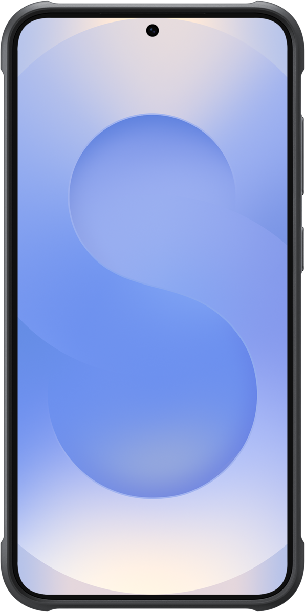 Un telefono con schermo sfumato blu. Cornice nera. Sfondo nero.