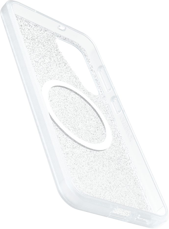 Transparente Handyhülle mit weißem Ring. Es hat transparente Seiten und eine strukturierte Innenseite.
