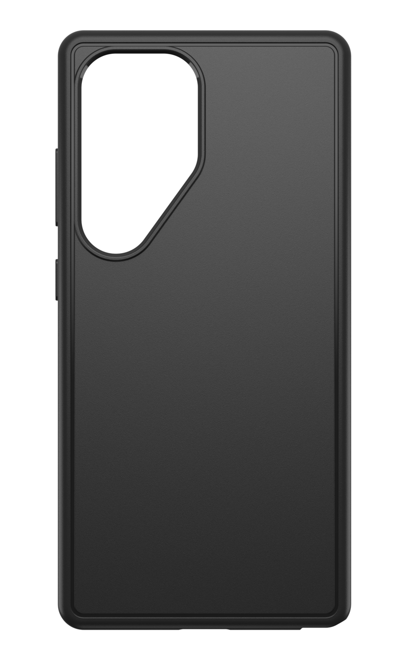 Schwarze Telefonhülle. Zeigt die Rückseite des Telefons mit Kameraausschnitt.