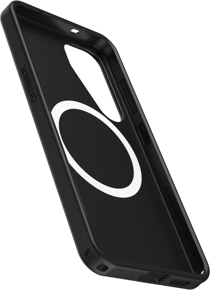 Schwarze Handyhülleninnenseite mit weißem Ring. Seitenansicht, angewinkelt. Otterbox-Logo sichtbar.