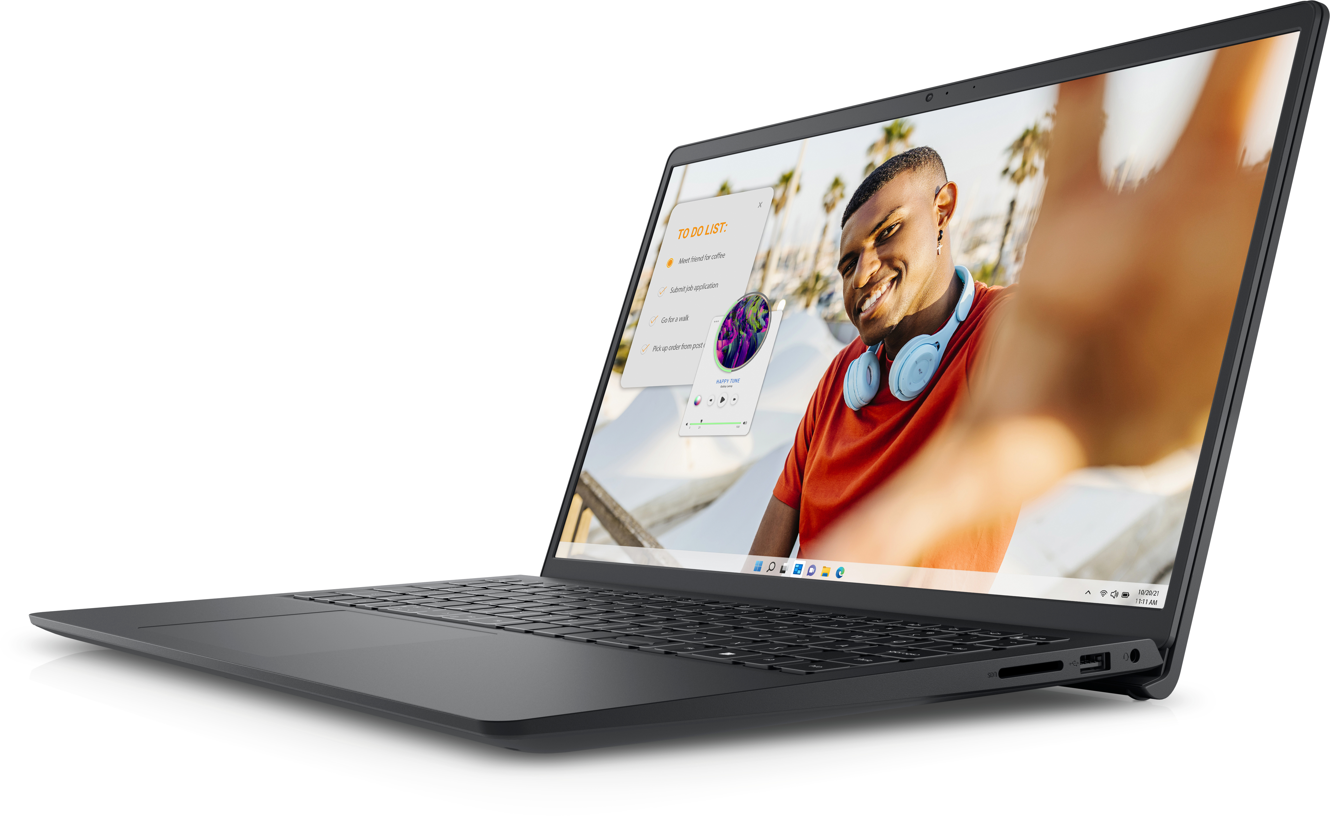 Laptop mit Person im Videoanruf, mit To-Do-Liste, vor sonnigem Hintergrund.