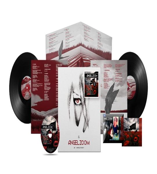 Albumcover, schwarze Schallplatten, Artwork mit roten Mohnblumen und weißem Text.