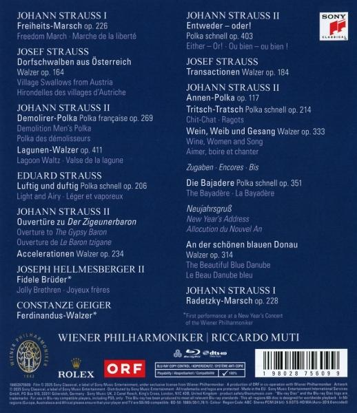 Eine Seite Text auf Deutsch, die Musikstücke und Komponisten detailliert, mit dunkelblauem Hintergrund.