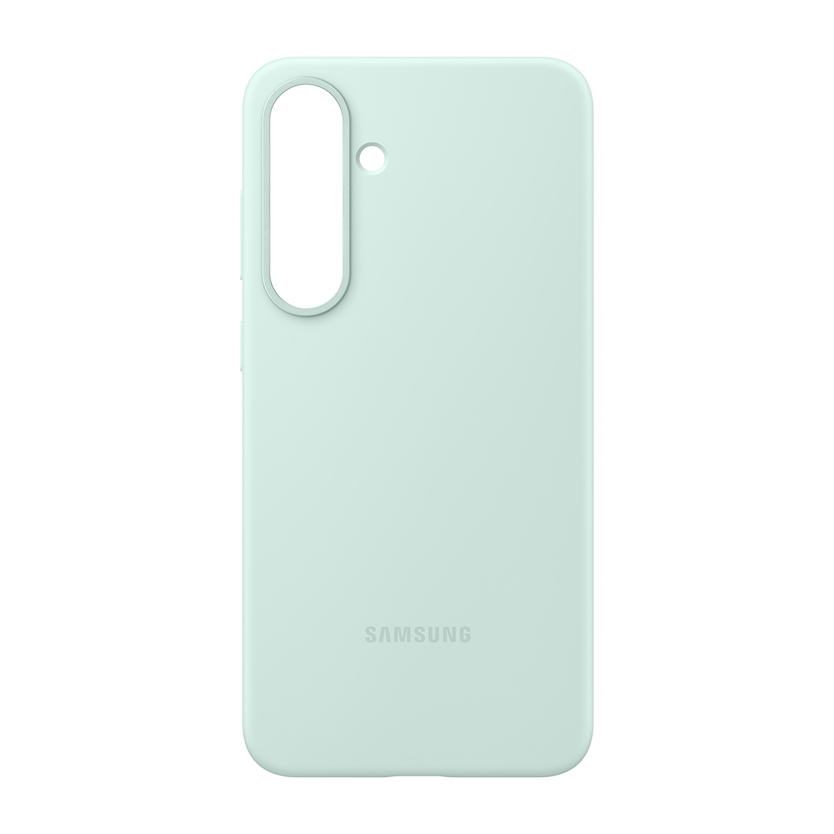 Açık yeşil bir telefon kılıfı. Kamera kesimi ve Samsung logosu altta.
