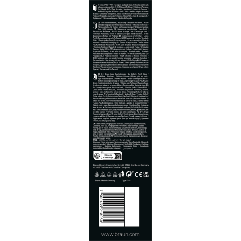 Hoja de información del producto con texto y código de barras. Fondo blanco.
