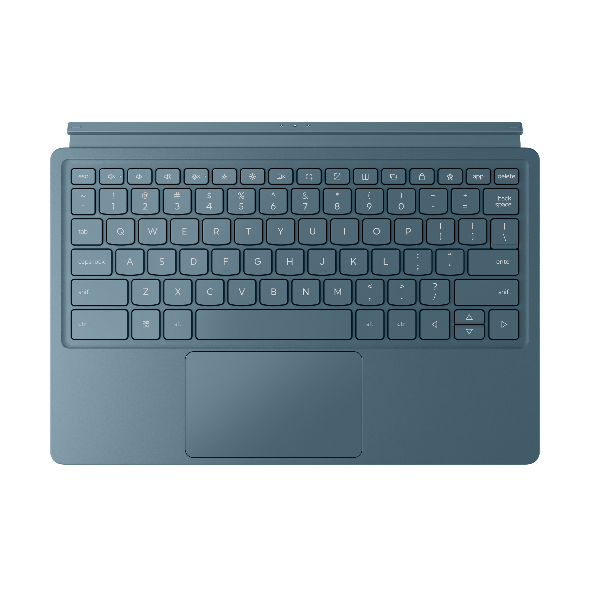 Eine blaue Tablet-Tastatur auf weißem Hintergrund.