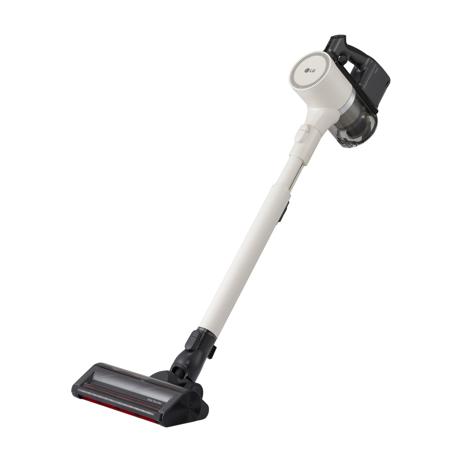 Aspirapolvere LG bianco e nero. L'aspirapolvere è su sfondo bianco.