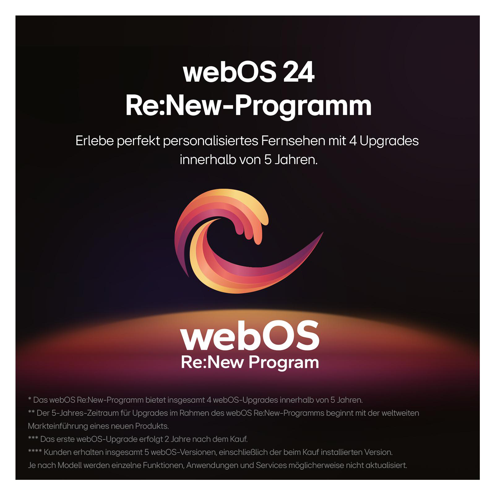 Werbegrafik für webOS 24 mit Logo und Text zu Upgrades.