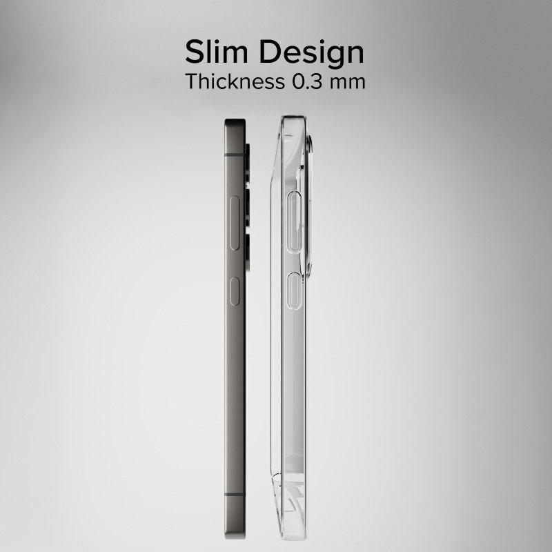 Zwei Handyhüllen, die schlankes Design und Dicke zeigen.