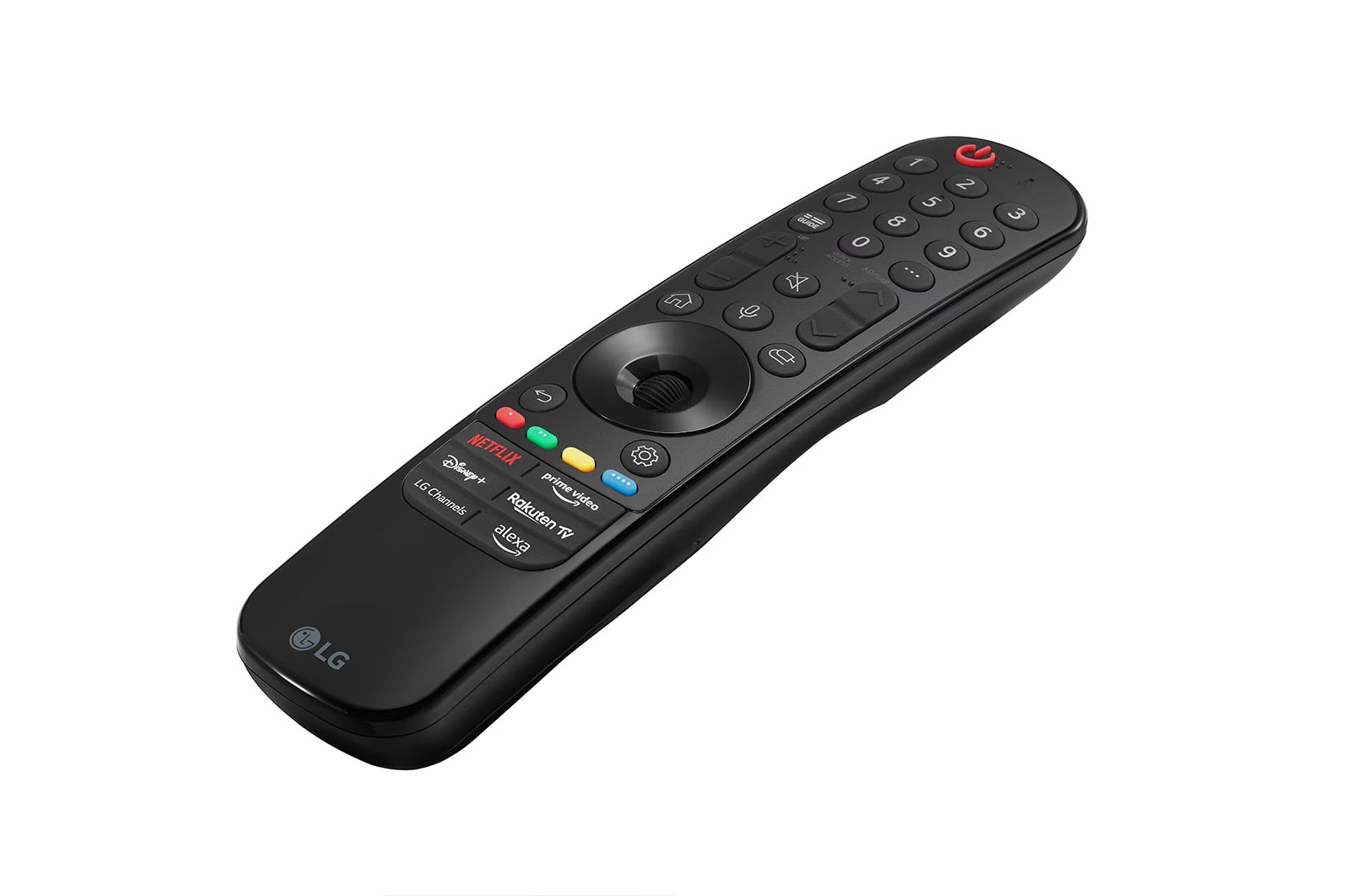 Fekete LG távirányító több gombbal.