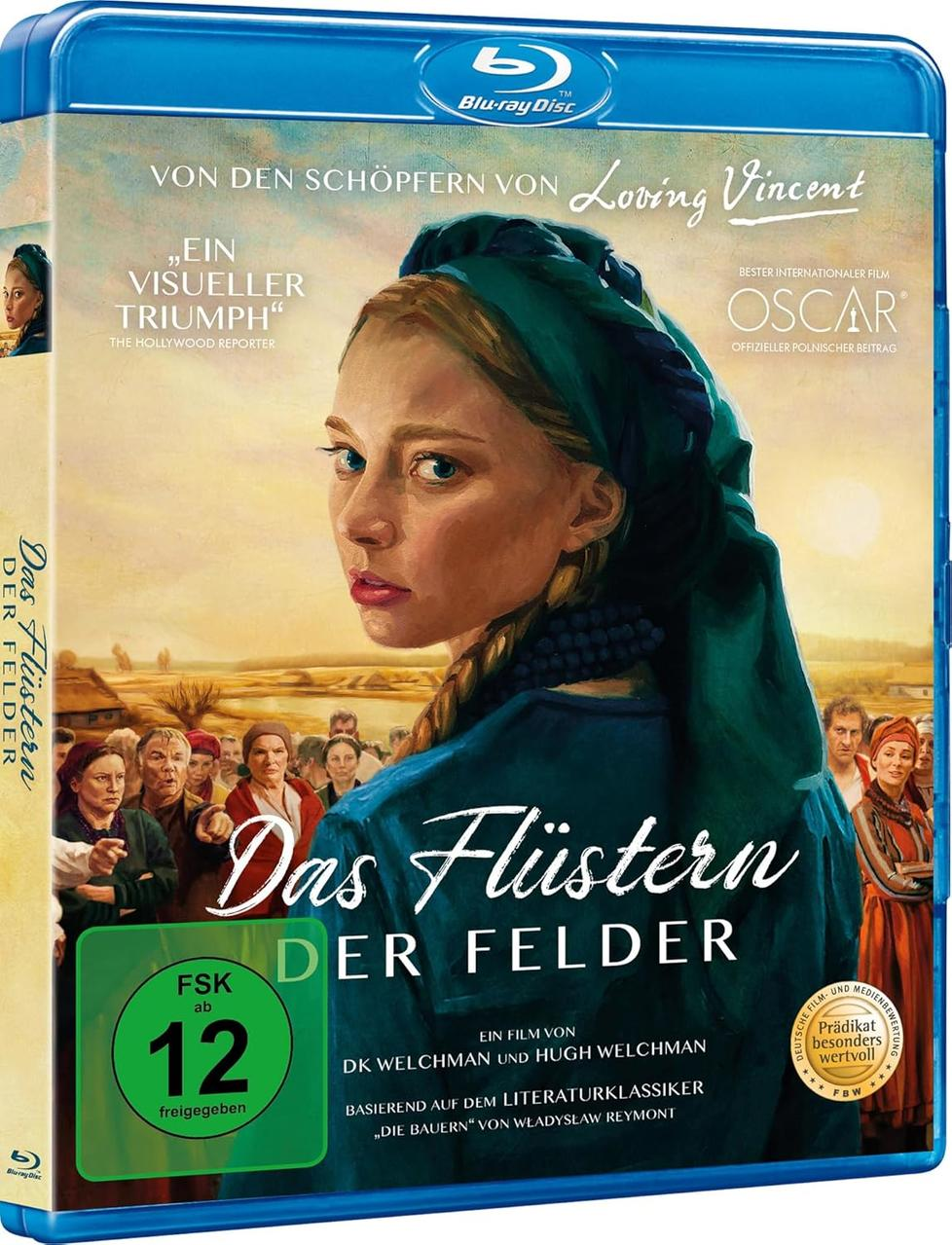 Blu-ray-Hülle von 'Das Flüstern der Felder'. Zeigt eine Frau mit Zopf und Text.