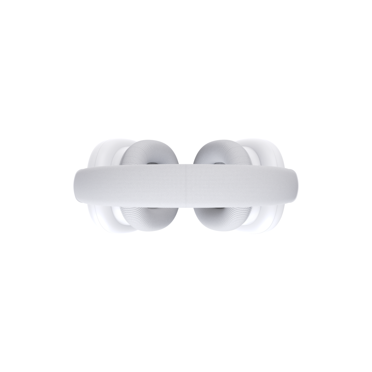 Witte koptelefoon. De weergave is van bovenaf, de achtergrond is zwart.