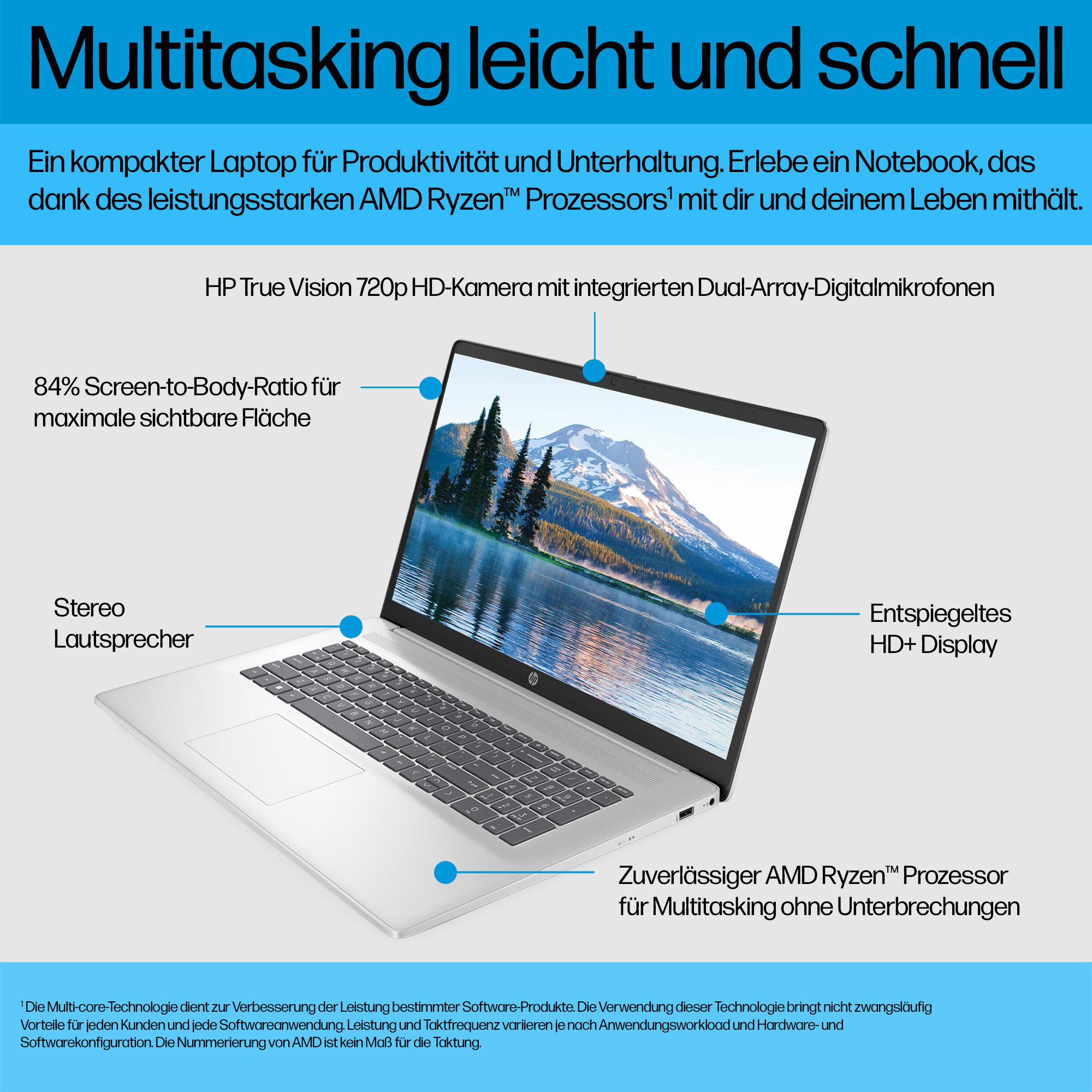 Ein Laptop mit einem Bildschirm, der eine Naturszene zeigt. Der Laptop ist geöffnet und auf einer hellen Oberfläche.