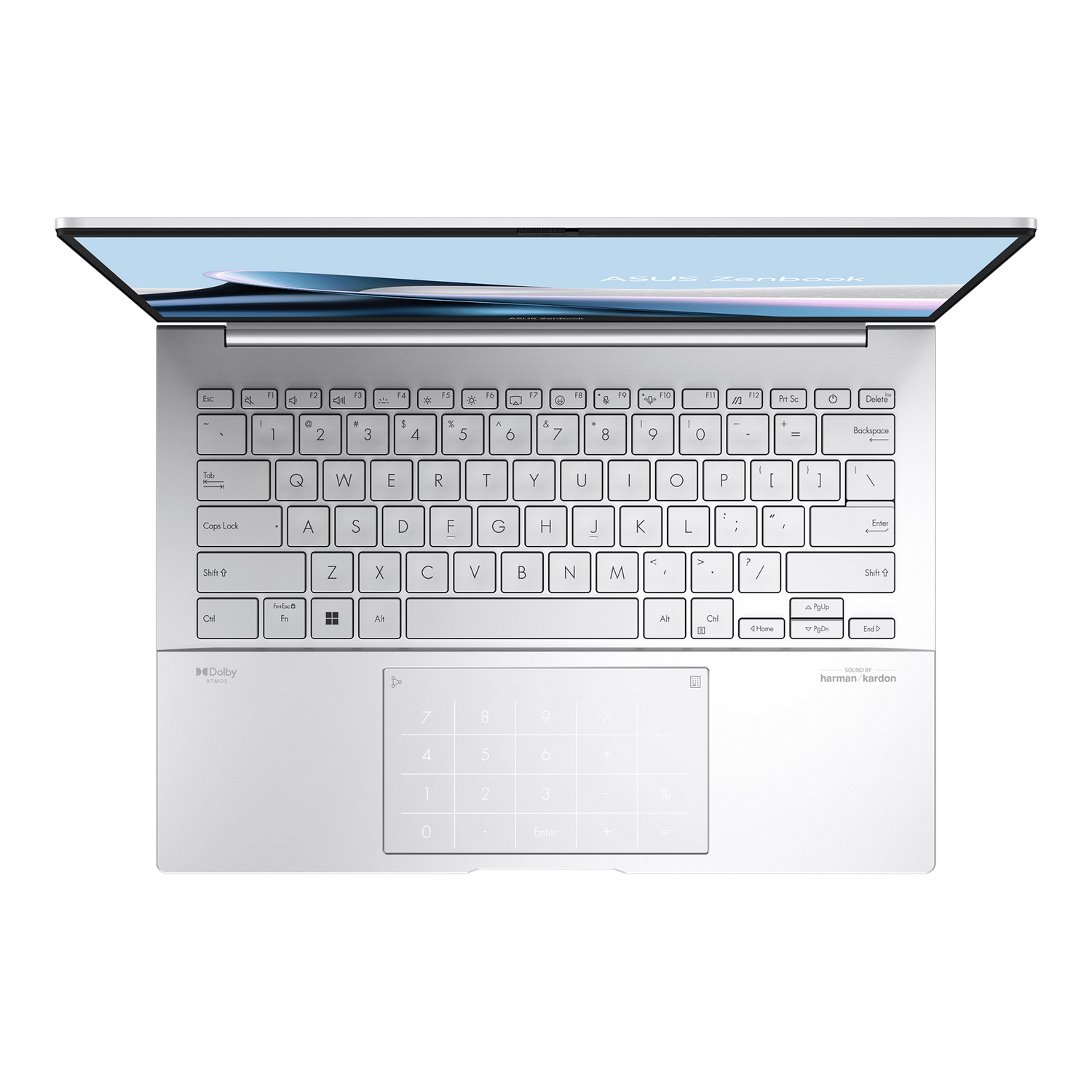 Un portátil con la pantalla abierta, mostrando un teclado y un panel táctil.