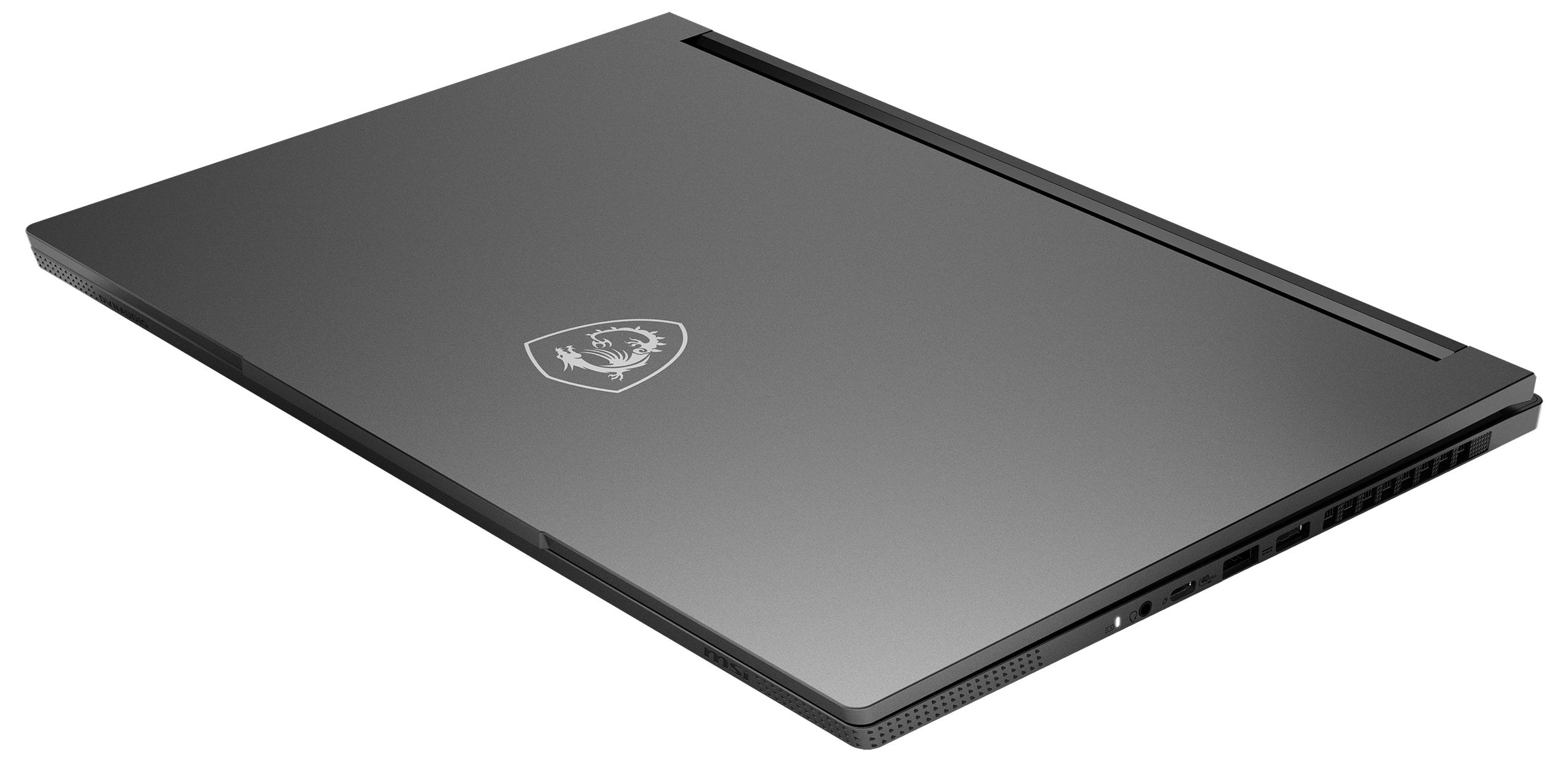 Ein grauer Laptop mit einem Drachenlogo auf dem Deckel.