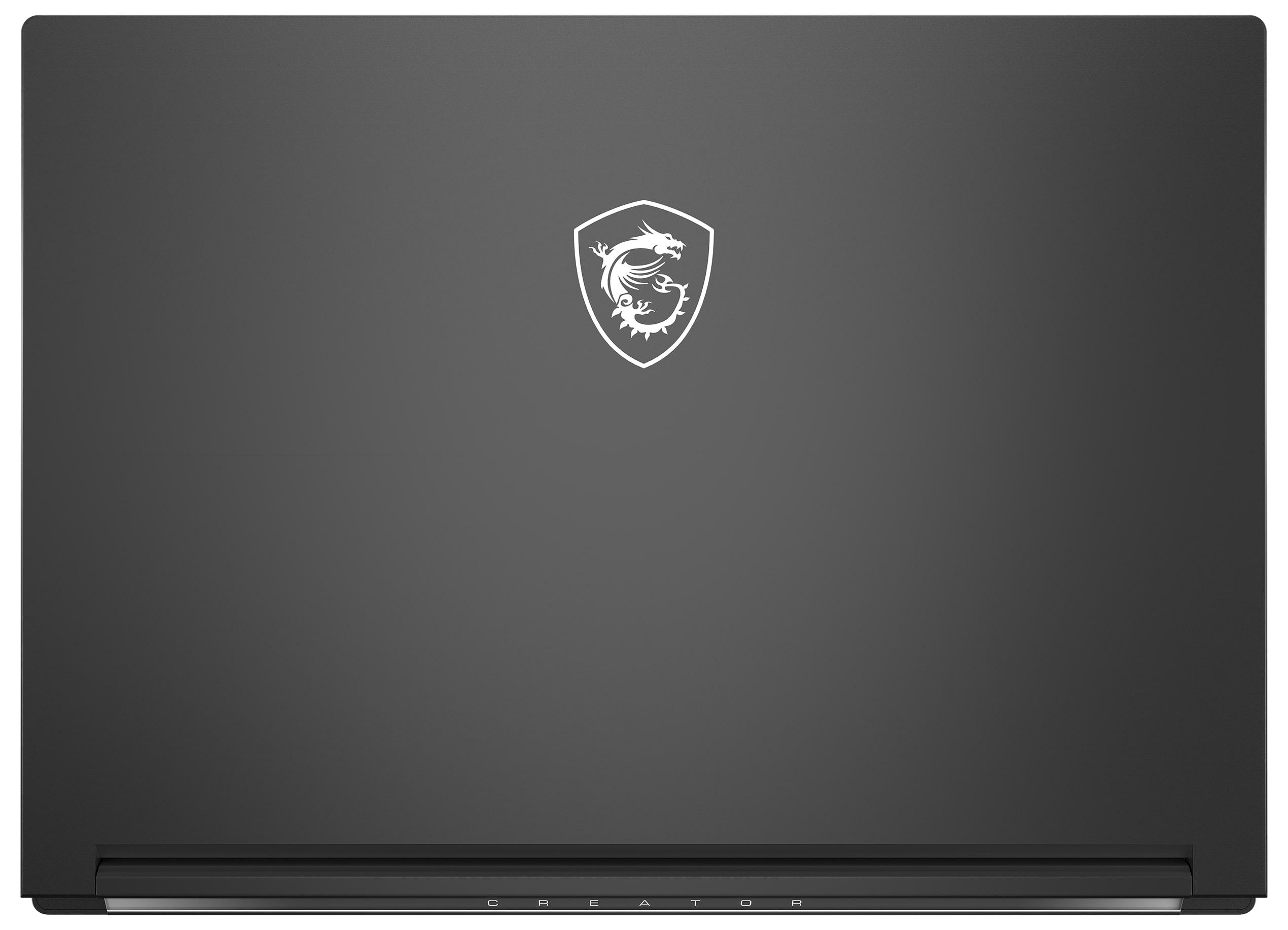 Laptopdeckel mit MSI-Logo. Schwarzer Hintergrund.