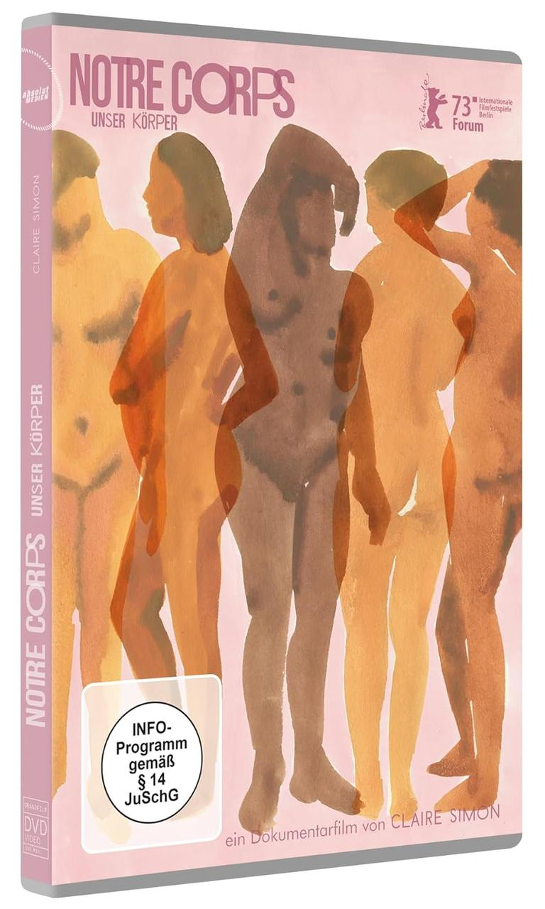 DVD-Cover mit nackten Silhouetten von Frauen. Der Titel lautet „Notre Corps“ auf Französisch und Deutsch. Eine Frau steht vorne.