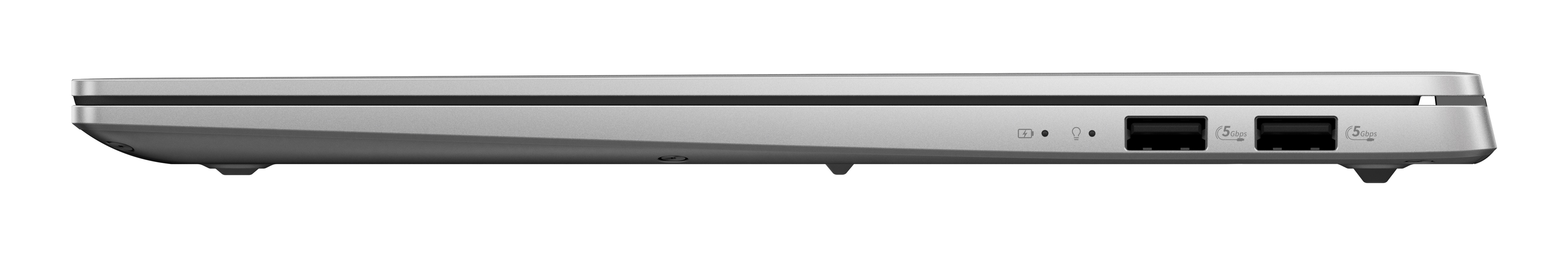 Seitenansicht eines Laptops mit Anschlüssen.