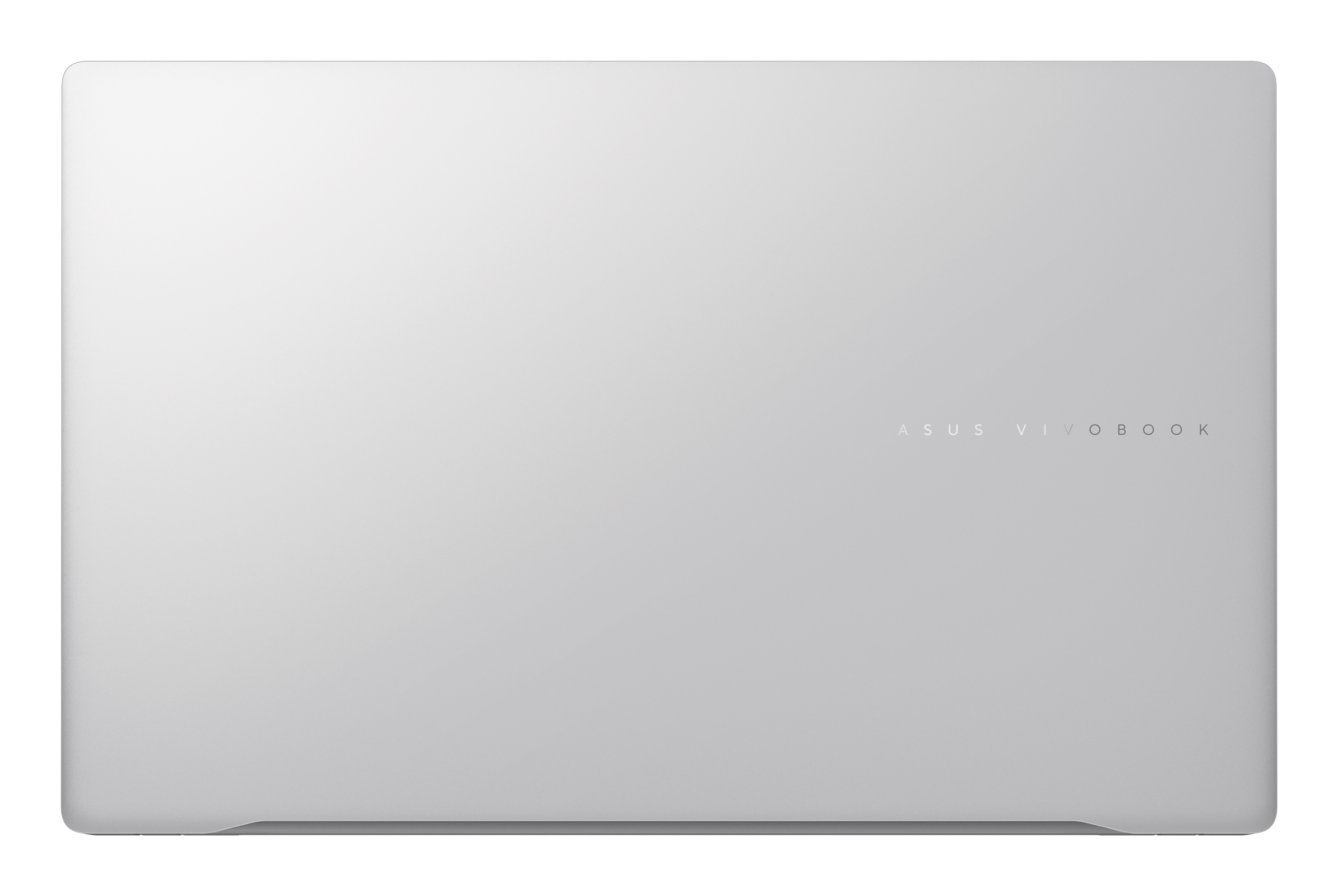 Die Rückseite eines silbernen ASUS Vivobook Laptops. Der Markenname steht mittig.