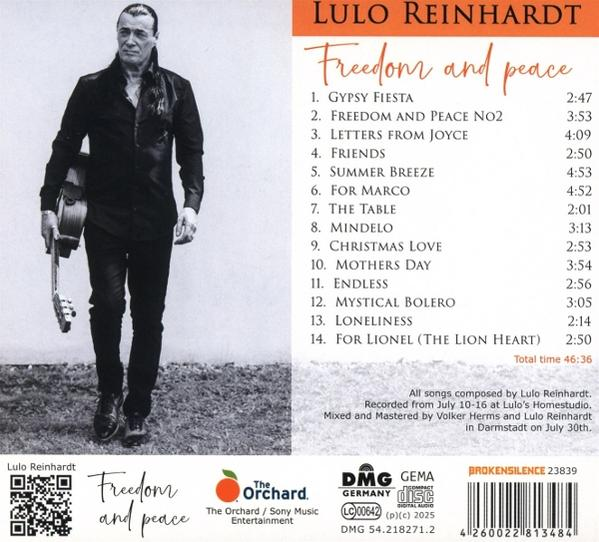 Albumcover mit einem Mann, der eine Gitarre hält, mit Trackliste und Details.