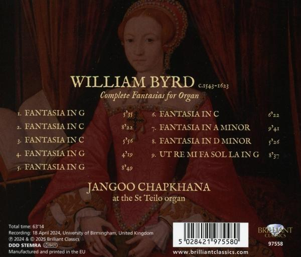 CD-Cover mit Text über William Byrd, musikalische Kompositionen und den Künstler Jangoo Chaphkana.