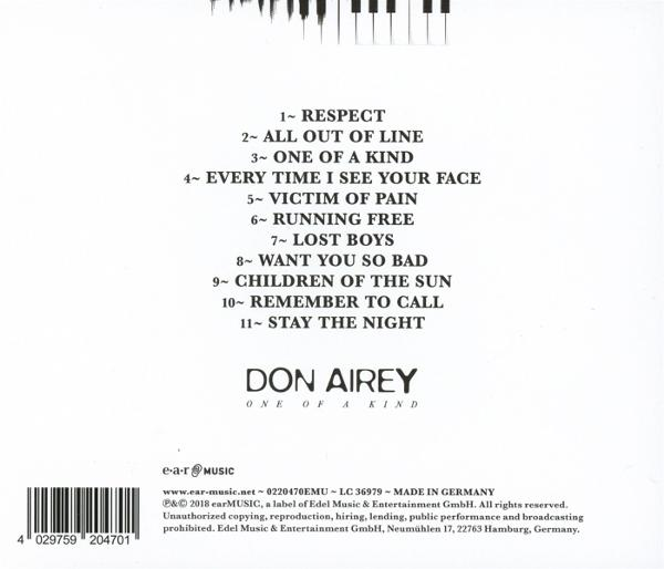 Rückseite einer Musik-CD: Don Airey, One of a Kind, mit Titelliste.