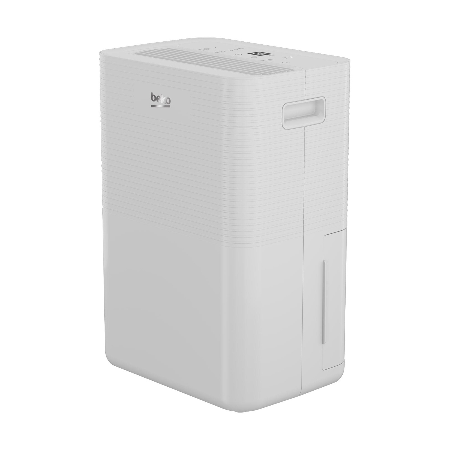 Deumidificatore Beko bianco. Forma rettangolare con maniglia laterale.