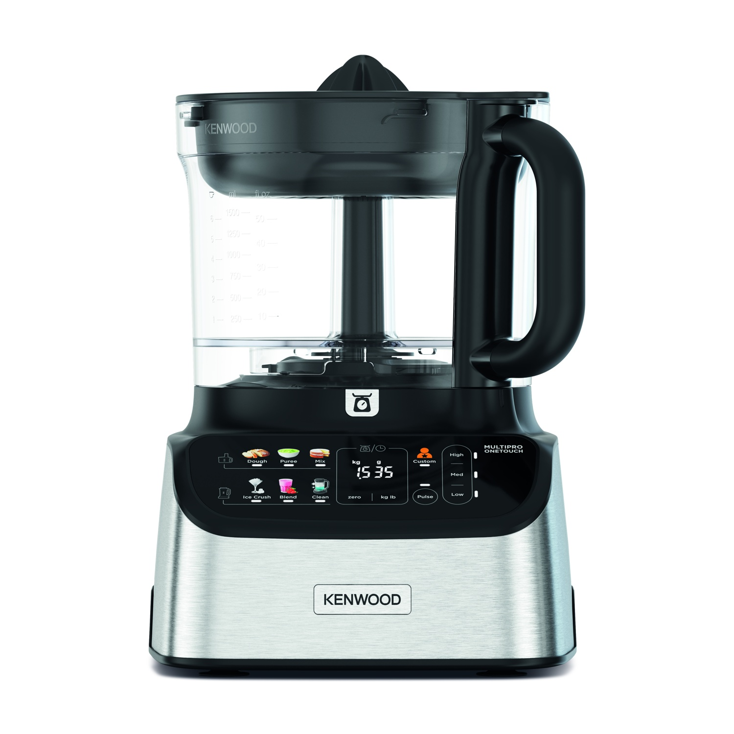 Elettrodomestico da cucina Kenwood con base argentata, parte superiore nera e pannello di controllo.