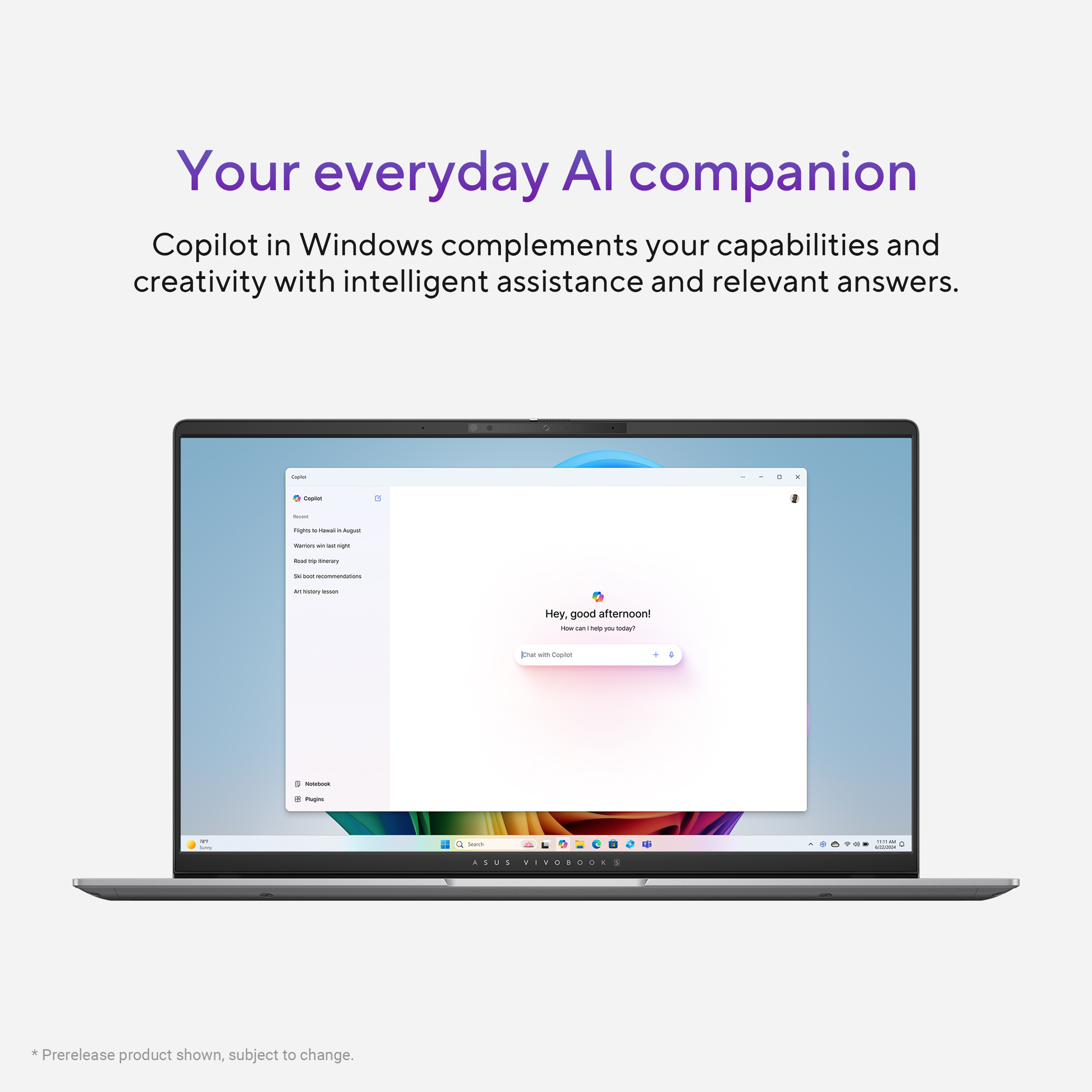 Ordinateur portable avec interface d'assistant IA, fond blanc.