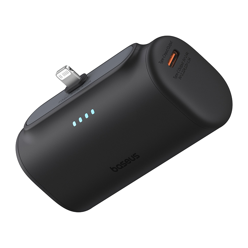 BASEUS Compact powerbank, 5000mAh, 20W gyorstöltés, lightning csatlakozóval, fekete (P10068307113-00)