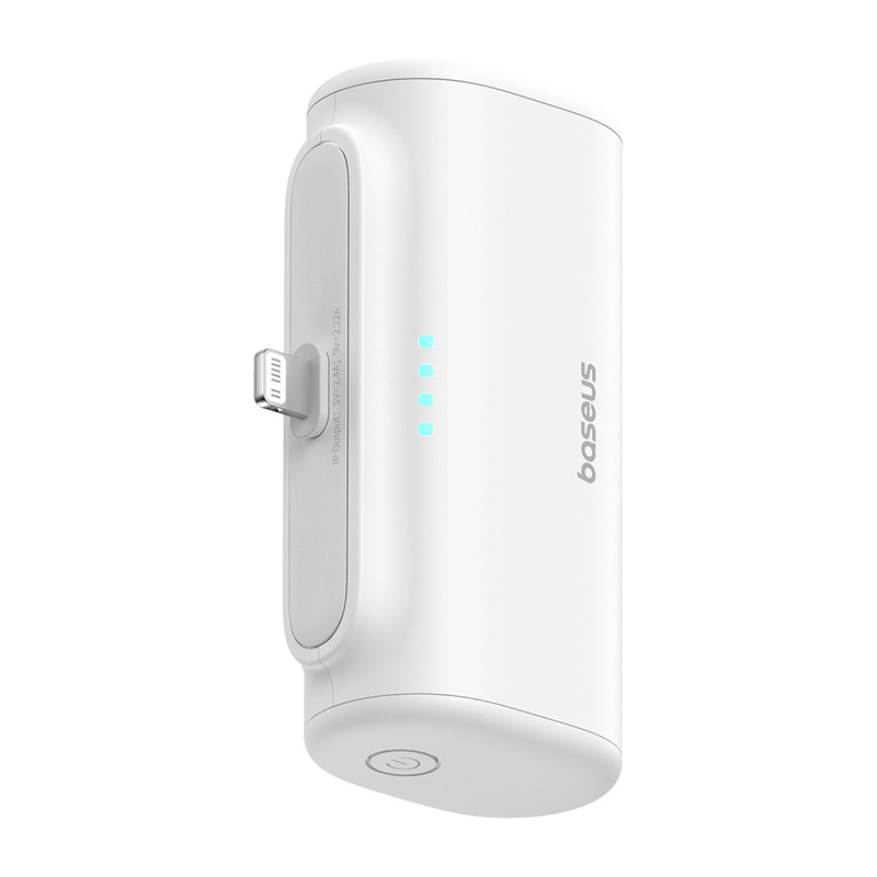 Rózsaszín Baseus power bank töltőporttal és négy jelzőfénnyel.